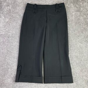 Karen Millen Capri Pants Women's 6 Black Wide Leg Cuffed Low Rise Button Pockets